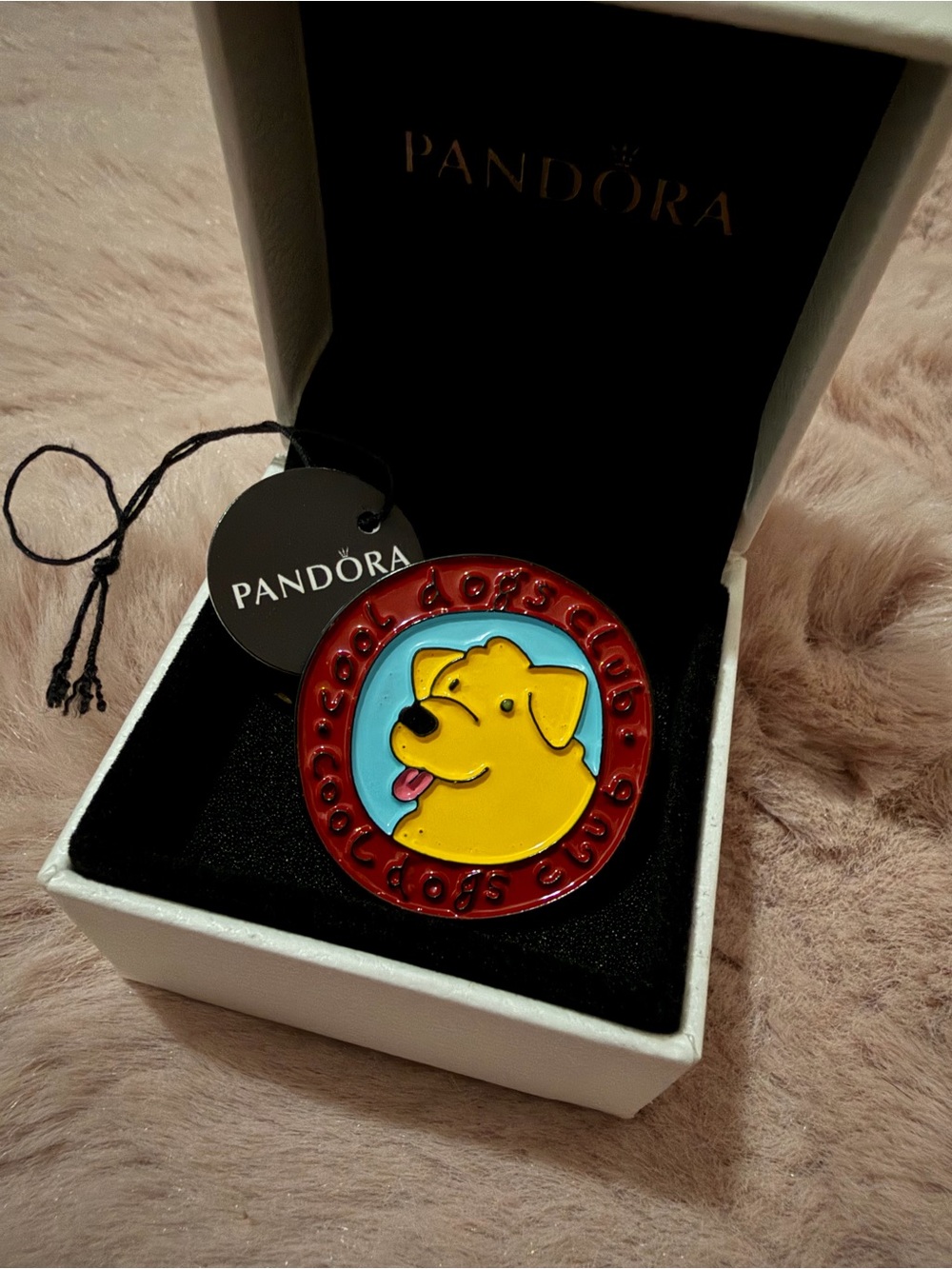 Pandora Yellow Dog Enamel Pin with Red Border